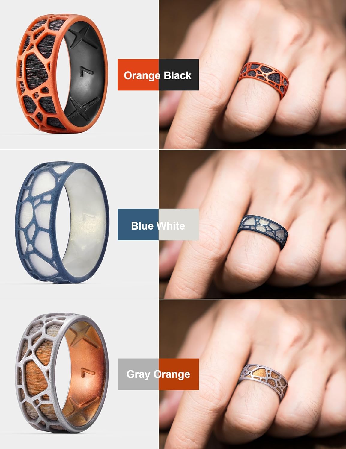 King Will Men's Silicone Wedding Ring, 8mm Wide 2.3mm Dual-Layer Rubber Band with Laser-Engraved Totem Design, Flexible Durable Sports Wedding Band for Men, Multiple Colors & Sizes