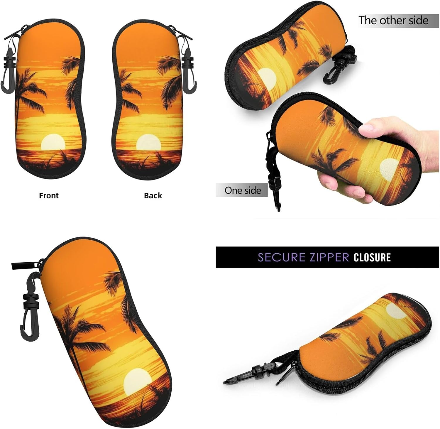 Sunglasses Soft Case for Women Men Tropical Palm Trees Scene Sunset Eyeglasses Case Neoprene Sunglasses Pouch
