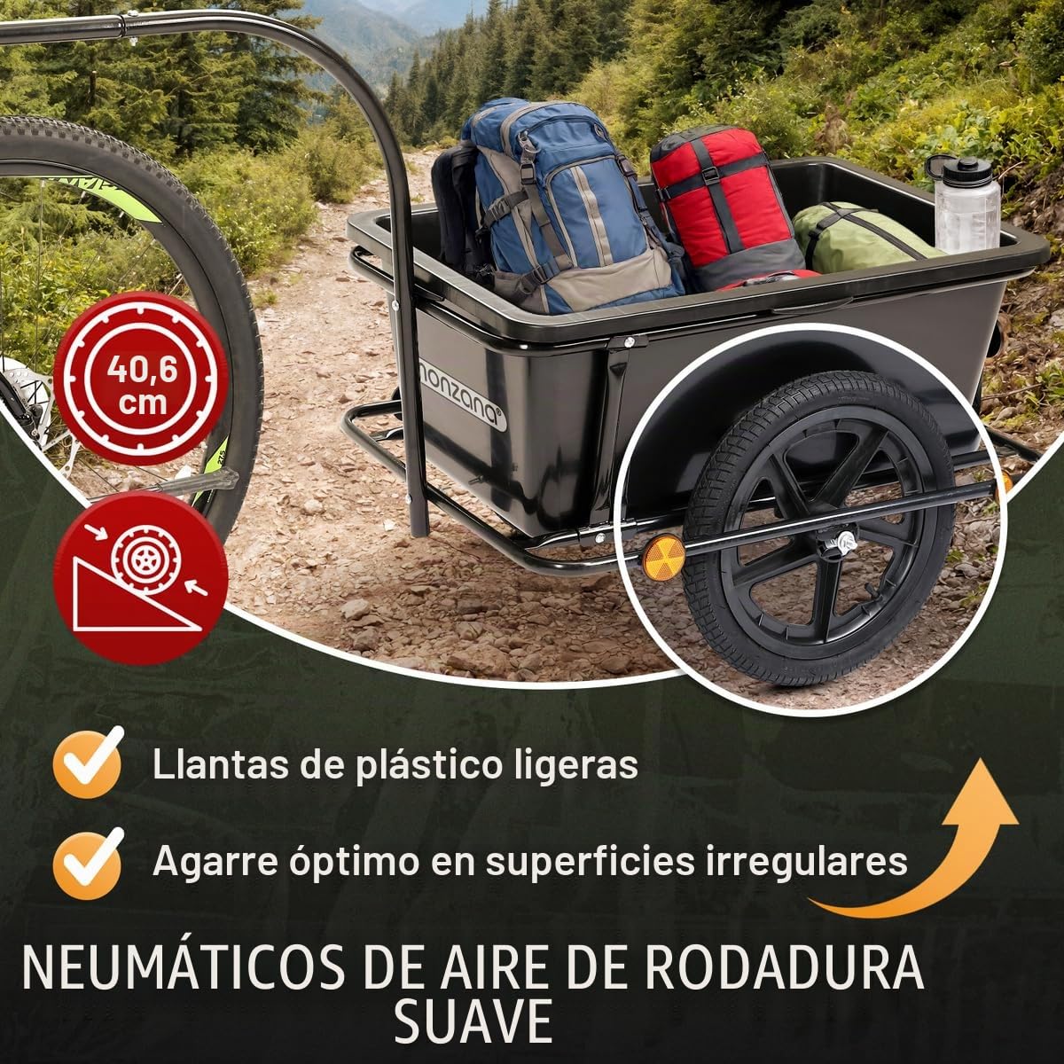MONZANA® Remolque para Bicicleta 90L Carga 80Kg Incl.Acoplamiento Cesta extraíble Bici Lona Equipaje Compras