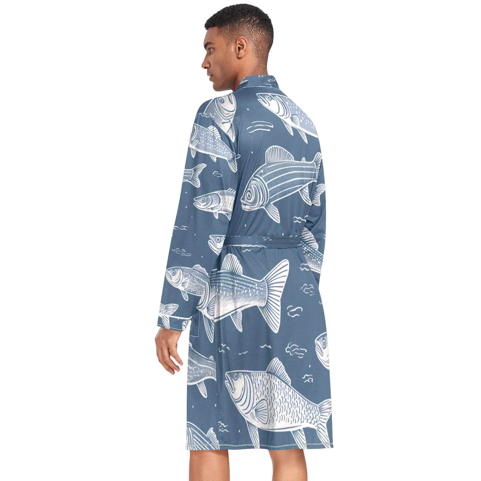 Accappatoio leggero da uomo con squali, colore: mare