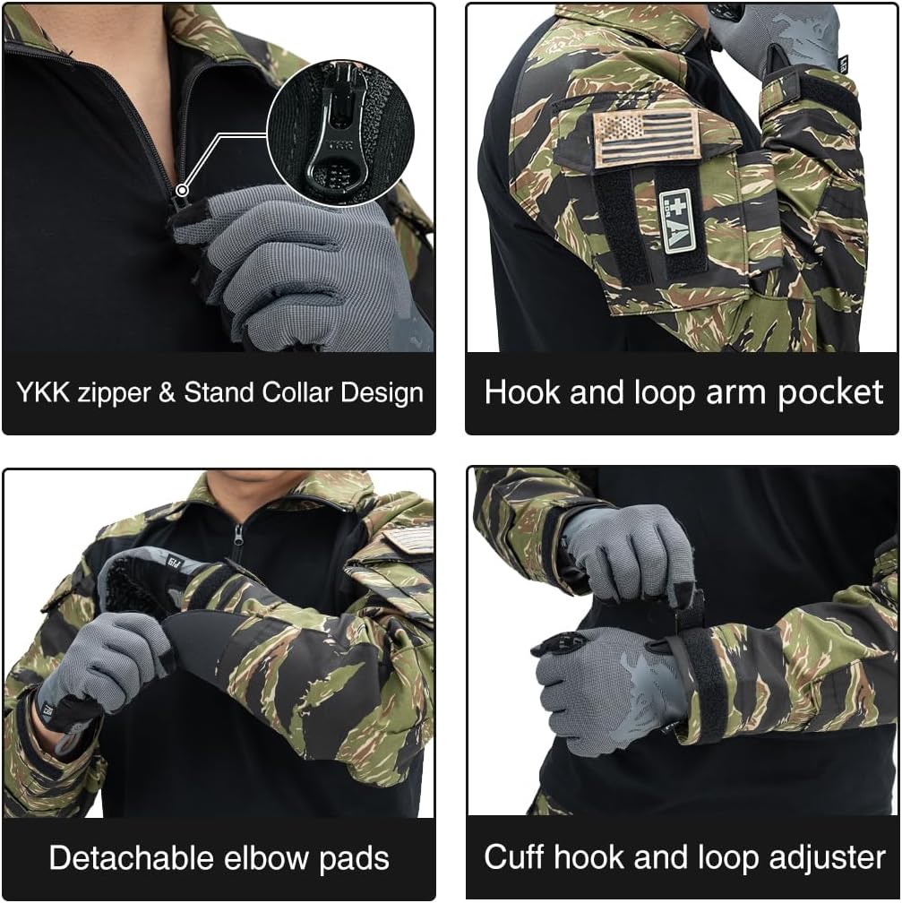 G3 Combat Shirts Camo Military Shirts with 4 Pockets Tactical Assault Long Sleeve for Paintball Airsoft