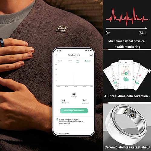 Miniatura 3 de Smart Ring - Medidor de paso de ritmo cardíaco, presión arterial, oxígeno en sangre, monitoreo del sueño, anillo inteligente, rastreador de