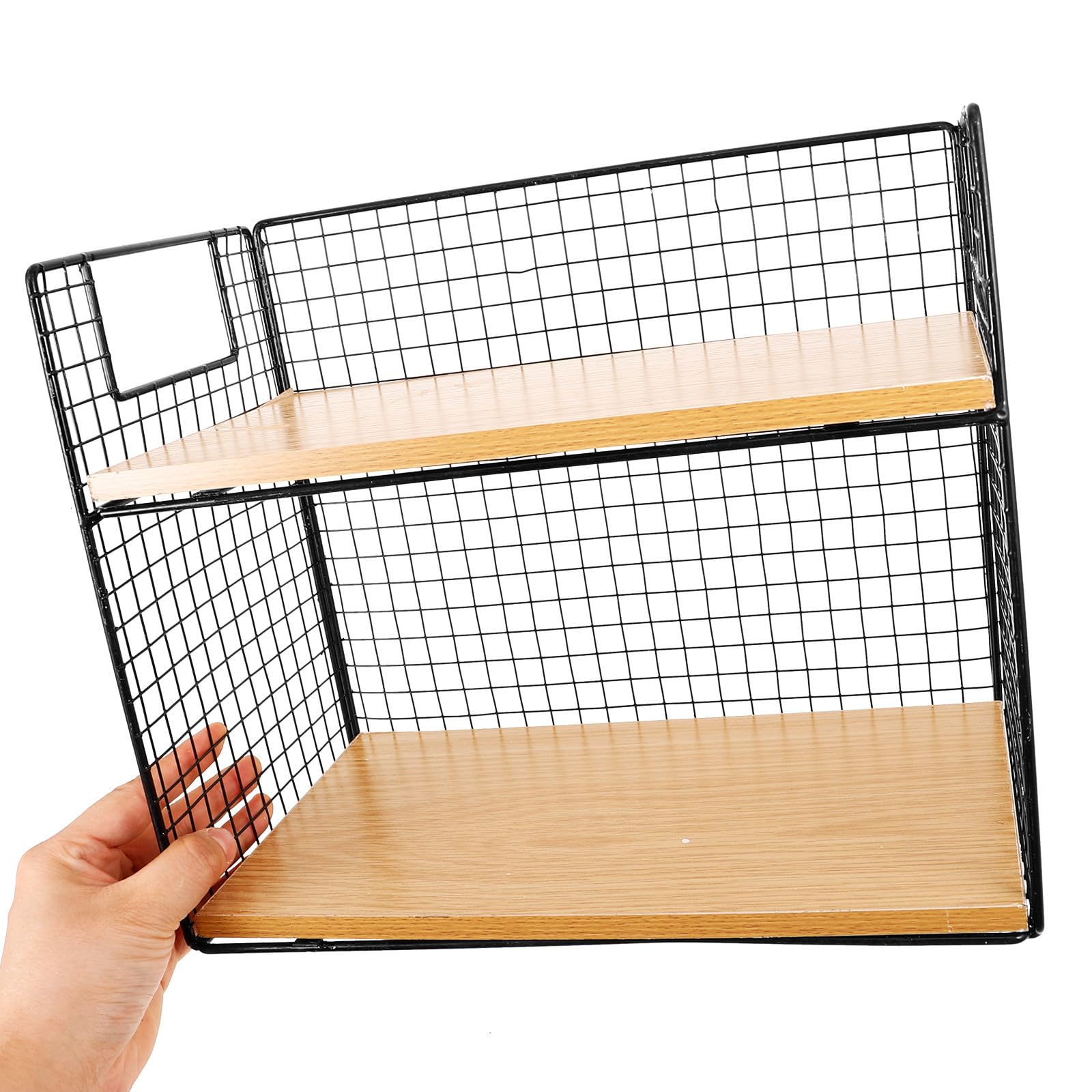 2 stöckiges Küchenregal aus Metall und Holz Platzsparende Tassenablage und Gewürzregal für Arbeitsplatte im Stilvollen Design für Küche und Wohnzimmer