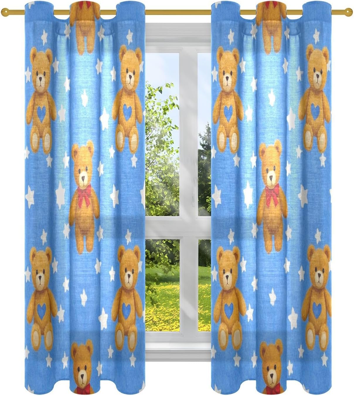 Cartoon Cute Brown Teddy Bear Farmhouse Curtains for Window Treatments Blackout Curtains for Living Room Cafe 2 Panel Sets cortinas para ventanas de ba?o