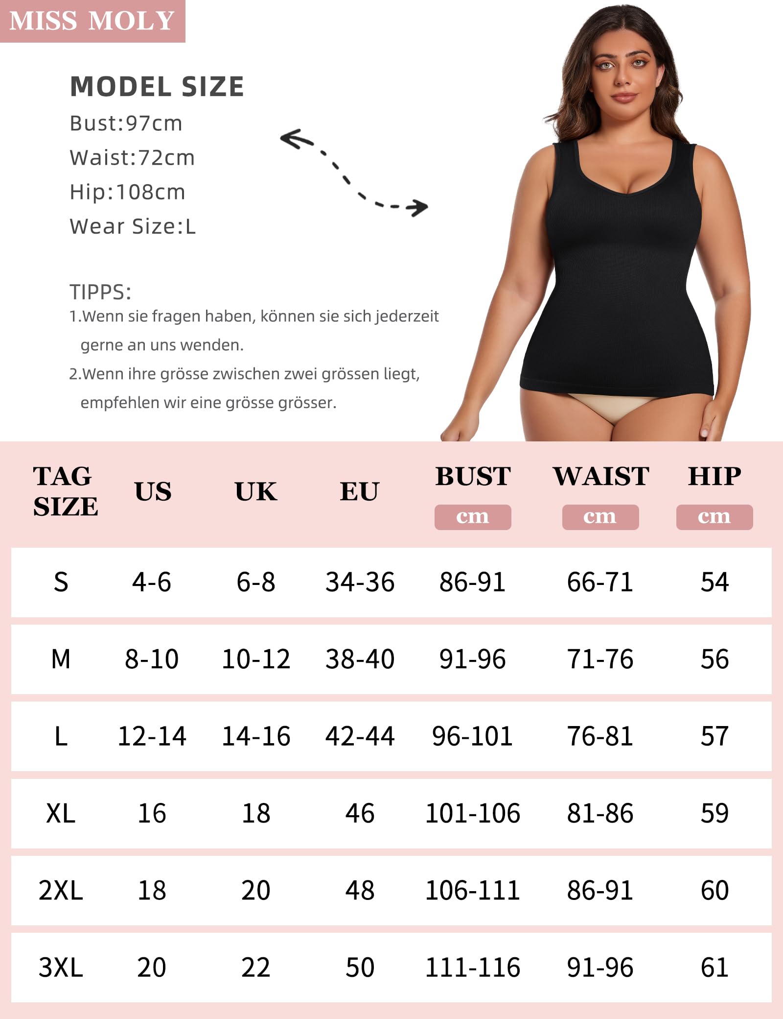 MISS MOLY Shapewear - Camiseta interior para mujer, sin costuras, moldeadora de figura, moldeadora de cuerpo, moldeadora
