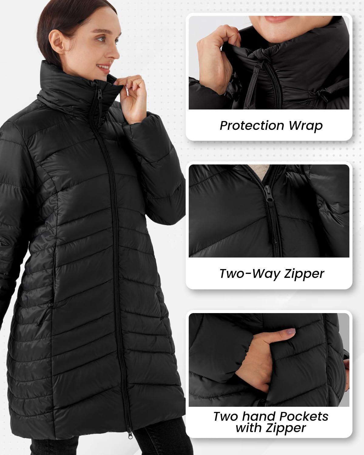 Women's Winter Down Long Jacket Thickened Puffer Warm Coat with Detachable Hood - Image 4