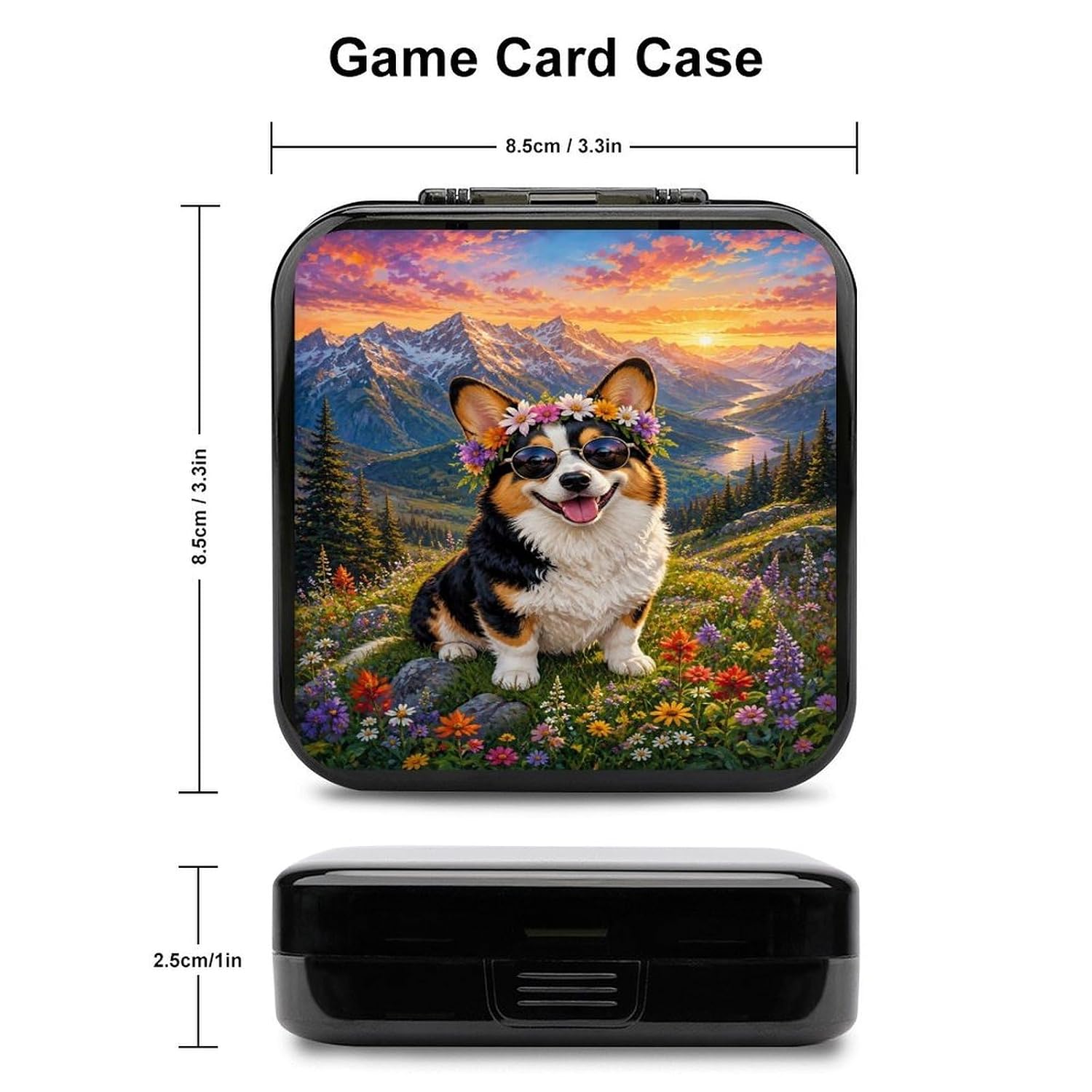 RSIFBJD Corgi Dog Mountain Sunset Flowers Sunglasses 24-Slot Game & Memory Card Storage Case, Portable Travel Organizer for Handheld Console Games, Shockproof Hard Shell Protective Box image 2