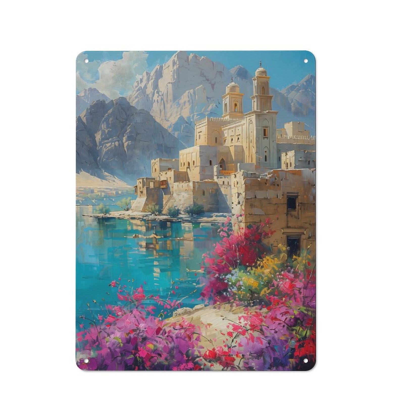 Junmoney Ancient Monastery By The Lake Rustic Metal Wall Decor 40X30cm, Garden Room Metal Sign For Patio Bar, Workshop, Shed Or Kitchen