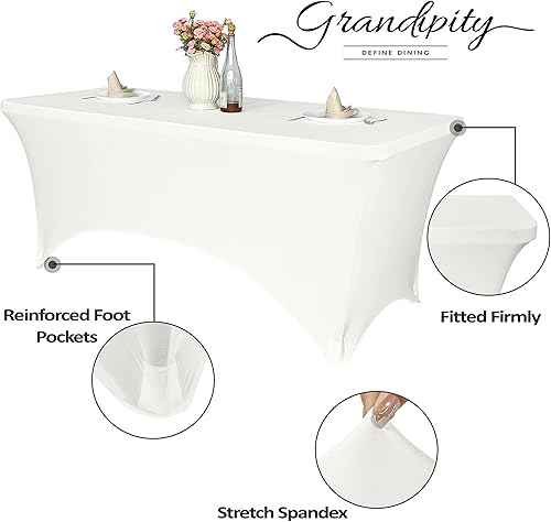 Miniatura 4 de Grandipity Mantel protector de mesa de elastano elástico de 4 pies para mesas plegables estándar, rectangular, universal, ajustable, para banquete