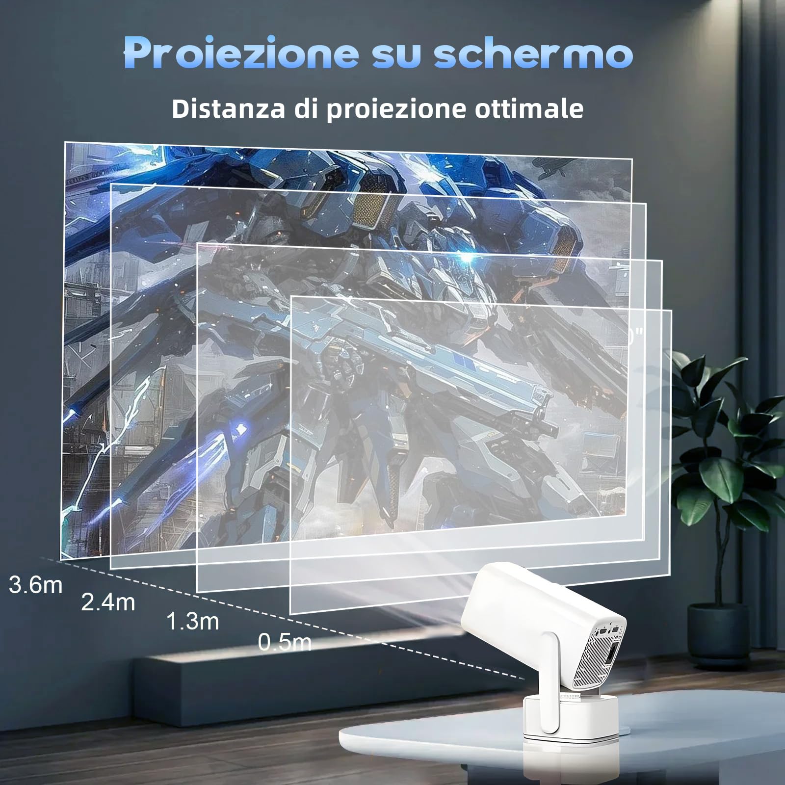 Mini proiettore con HD, 150 ANSI Lumen, risoluzione 1280x720P, proiettore cinematografico portatile per camera da letto, home theater e uso esterno,altoparlante (bianco)
