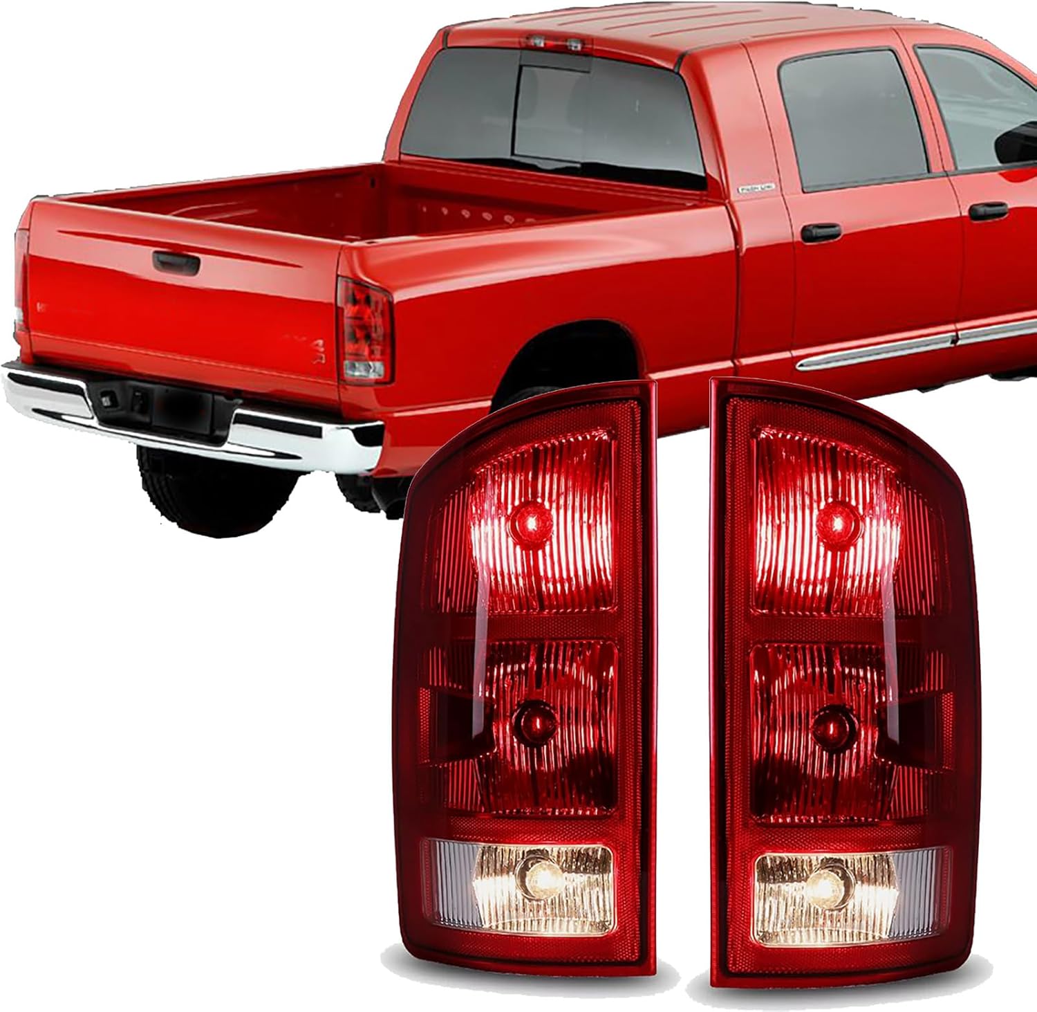 Tail Lights Assembly Fit For 2002 2003 2004 2005 2006 Dodge Ram 1500 2003-2006 Dodge Ram 2500 3500 Pickup Driver and Passenger Side Taillights Brake Signal Rear Lamp CH2800147 CH280114