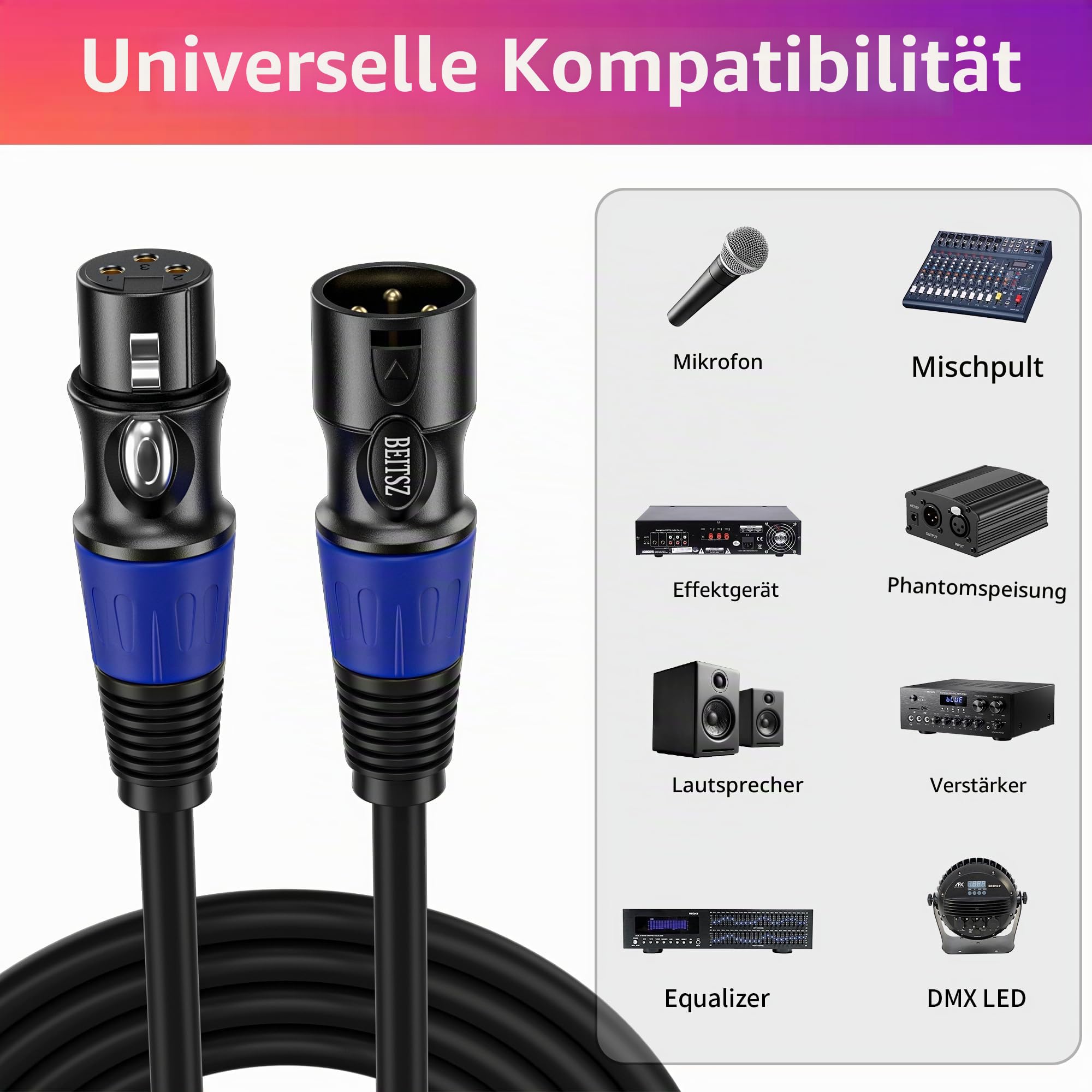 XLR-Kabel Mikrofonkabel 30m 2 Pack,Stecker auf Buchse,3-poligen Adapter XLR Stecker auf Buchse Kabel für Studio-Recorder, Mikrofon, Mixer, Lautsprechersystem