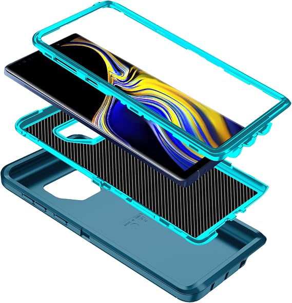 Galaxy Note 9用ケース 耐衝撃 落下防止 防塵 3層 フルボディ保護 高耐久 高衝撃ハードカバーケース Samasung Galaxy Note 9用 ターコイズ
