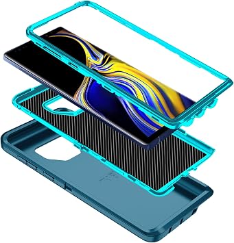 Galaxy Note 9用ケース 耐衝撃 落下防止 防塵 3層 フルボディ保護 高耐久 高衝撃ハードカバーケース Samasung Galaxy Note 9用 ターコイズ