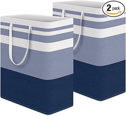 HomeHacks 2-Pack Large Laundry Basket, Waterproof, Freestanding Laundry Hamper, Collapsible Tall Clothes Hamper with Extended Handles for Clothes Toys in the Dorm and Family (Blue, 125L)