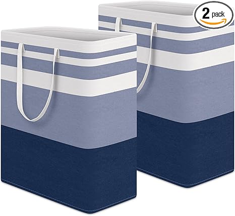 HomeHacks 2-Pack Large Laundry Basket, Waterproof, Freestanding Laundry Hamper, Collapsible Tall Clothes Hamper with Extended Handles for Clothes Toys in the Dorm and Family (Blue, 125L)