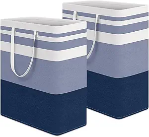 HomeHacks 2-Pack Large Laundry Basket, Waterproof, Freestanding Laundry Hamper, Collapsible Tall Clothes Hamper with Extended Handles for Clothes Toys in the Dorm and Family (Blue, 125L)
