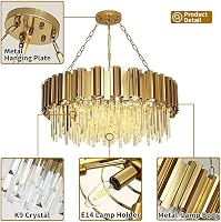 AOOCHOK Modern Kristály Csillár - Arany Kerek Függőlámpa 75cm, 12 E14 Izzós, Szabályozható Fényerő, Nappali, Étkező, Hálószoba 4