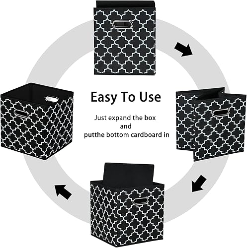 Miniatura 6 de Cubos Contenedores de Almacenamiento Plegables Negros, Cubos de Caja de Almacenamiento de Tela Cestas Organizadoras con Asas Dobles para Organizador