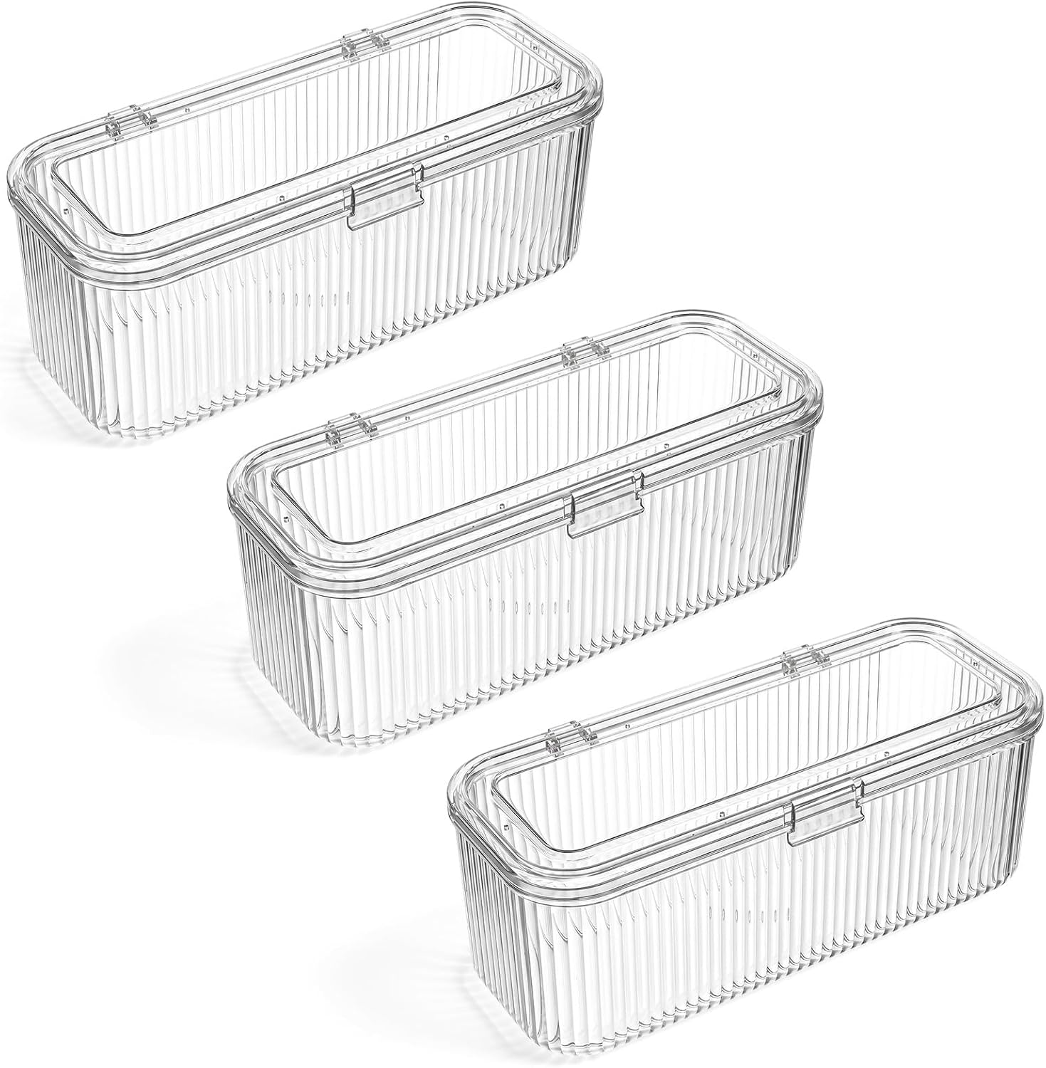 3 Pcs Makeup Brush Holder Organizer, Clear Makeup Sponges Organizer, Acrylic Cosmetic Storage Case With Lid, Dustproof Waterproof Vanity Organizers, 10 x 4.3 x 3.7 Inches, 1 Compartment