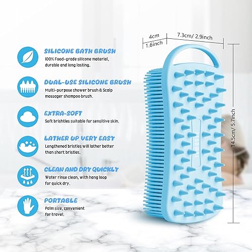 Miniatura 5 de Exfoliante corporal de silicona, masajeador de cuero cabelludo, cepillo de baño 2 en 1 y champú para hombres, mujeres, cuidado de la piel sensible