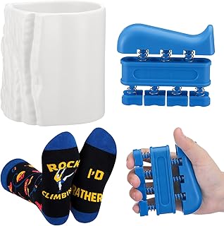 3 Pcs Rock Climber Gift Set Include 1 White Ceramic Climbing Cup 1 Socks 1 Finger Strengthener Rock Climbing Party or Bouldering Contest Gifts for Climbers