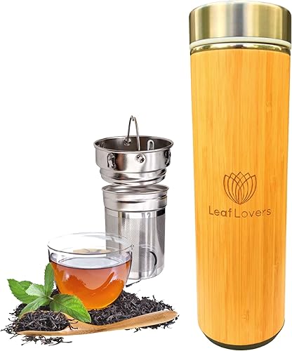 Leaf Lovers - Botella infusora de té de 16.9fl oz, botella de té con infusores para té suelto, botella de agua con infusor de frutas, bebidas