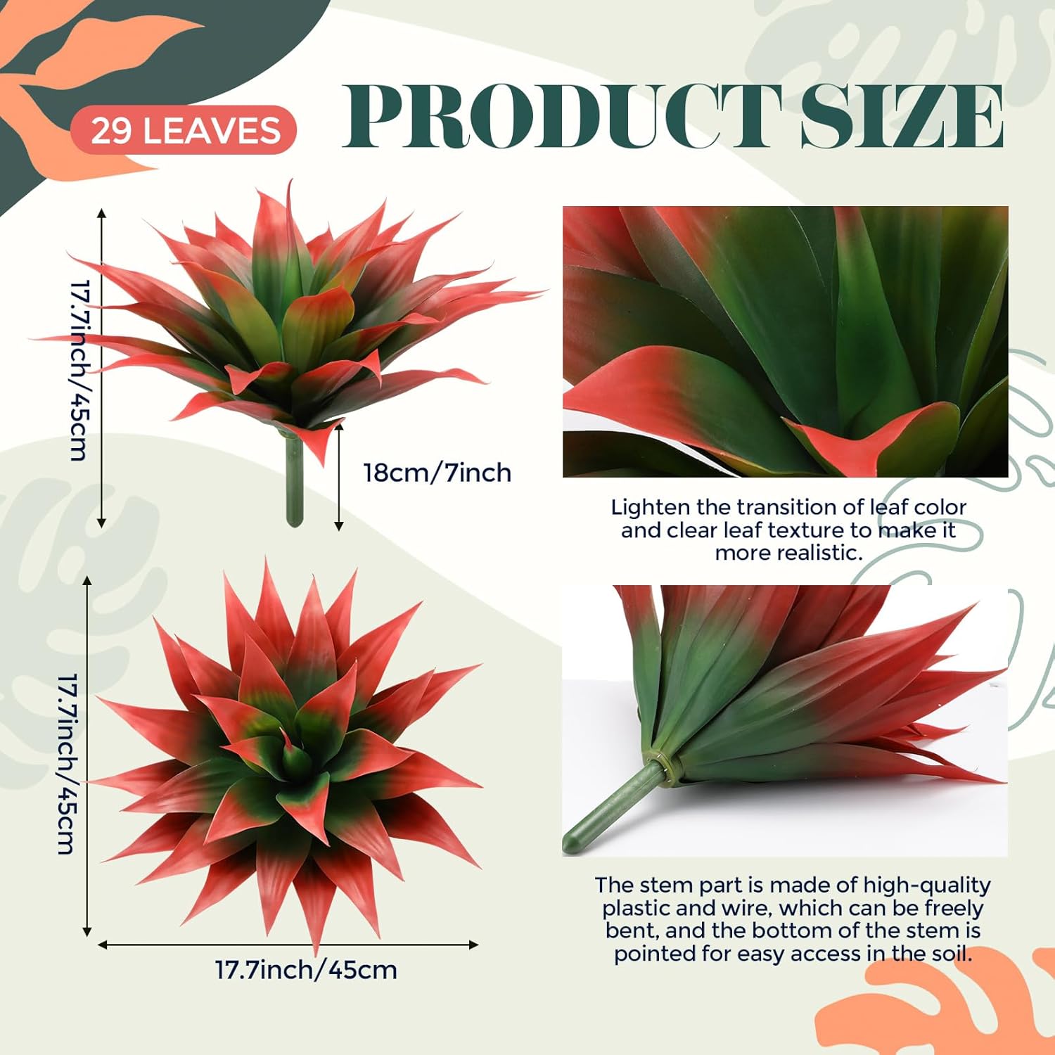 Giegxin 2 Pack 18 Inch Artificial Agave Plants Red UV Resistant Fake Agave Plant Succulent Plant for Indoor Outdoor Natural Home Office Housewarming Decor (Small)