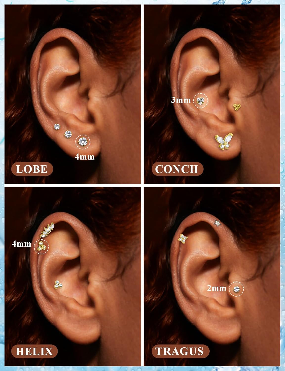 20G 18G 16G Threadless Flat Back Earrings Nose Studs 316L Surgical Steel Tragus Forward Helix Conch Cartilage Lobe Earrings Stud Medusa Labret Monroe Lip Ring Piercing Jewelry For Women Men - Image 5