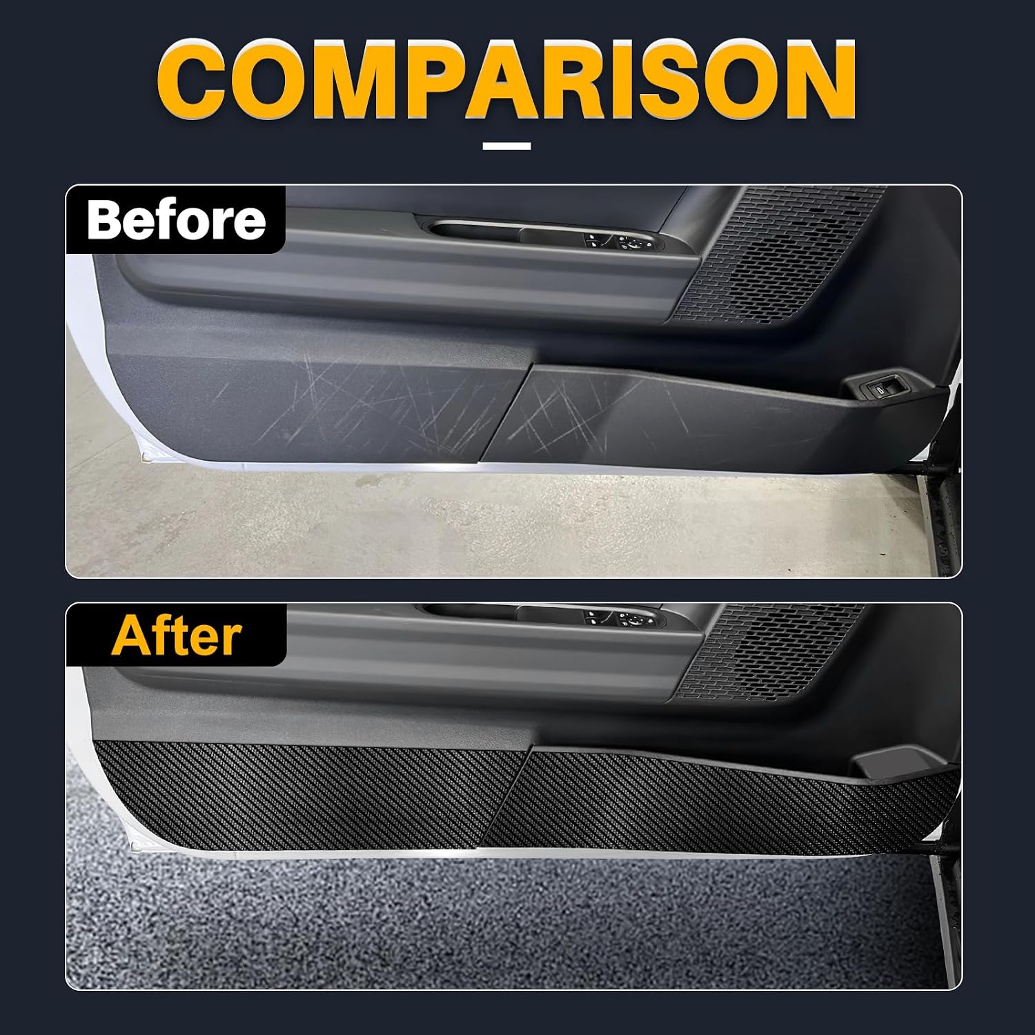 KUNGKIC Car Door Anti Kick Pad for 2024 2025 Mini Cooper S 3-Door F66 F67 Protective Stickers Interior Decals Accessories Self-Adhesive Side Edge Protection Mats Cover (PU, Carbon Fiber Pattern)