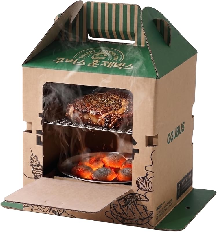 GGUBUS Grill House – All-in-One Disposable BBQ Grill, Portable Smoker & Charcoal Roasting Box, Easy to Light, Food-Safe Paper, 90 Minutes of Coal Life – Outdoor Camping, Picnic (Pack of 1)