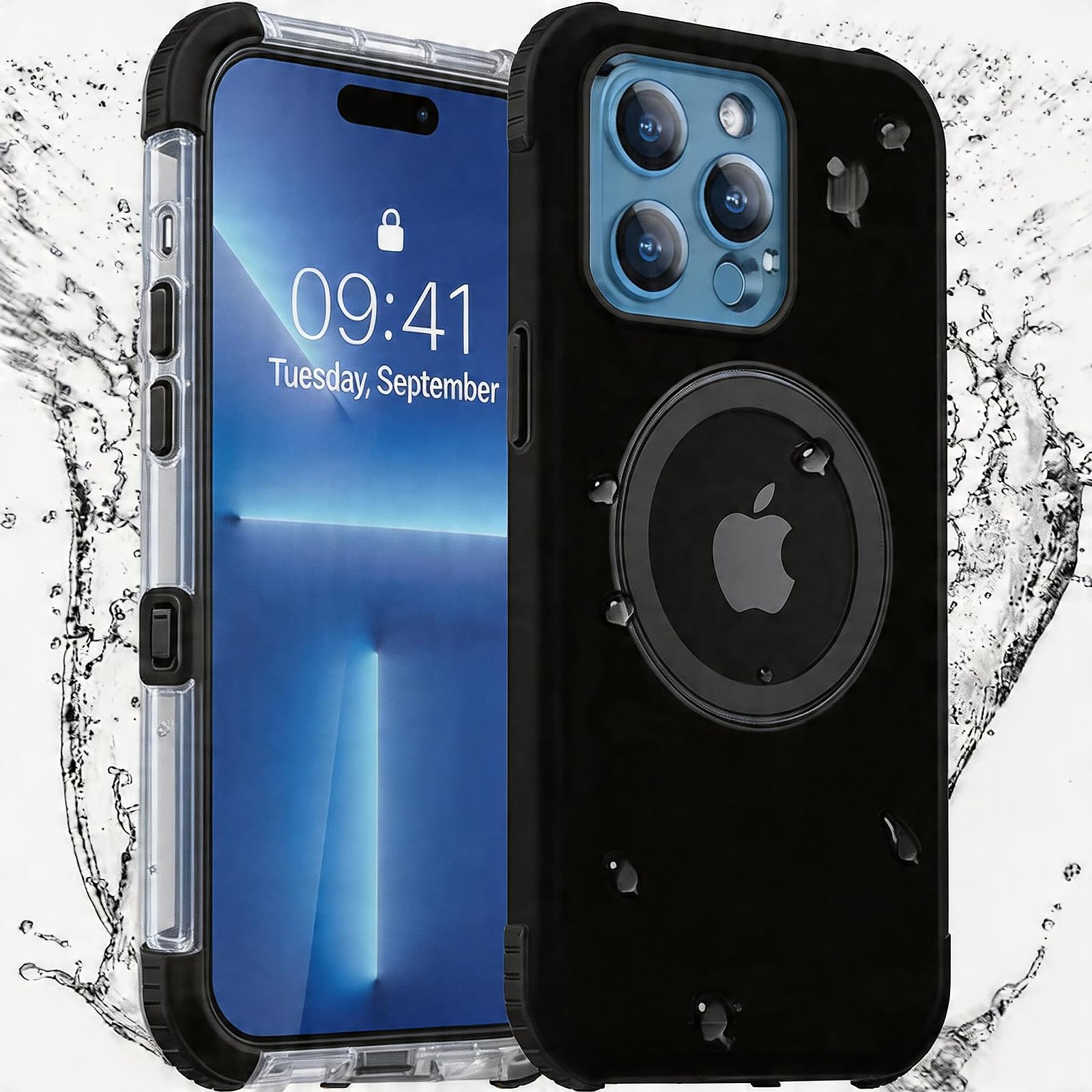 Miracase Designed for iPhone 13 Pro Case, with Tempered Glass Screen Protector, [Soft Anti-Scratch Microfiber Lining], Shockproof Liquid Silicone Phone Case Cover for 13 Pro 6.1 inch, Black
