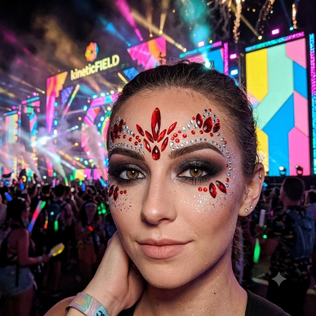 Topz Red Face Gems Mermaid Face Jewels Rhinestones Self Adhesive Acrylic Crystal Stickers for Festival Carnival Halloween Christmas Face Body (V3 RED)