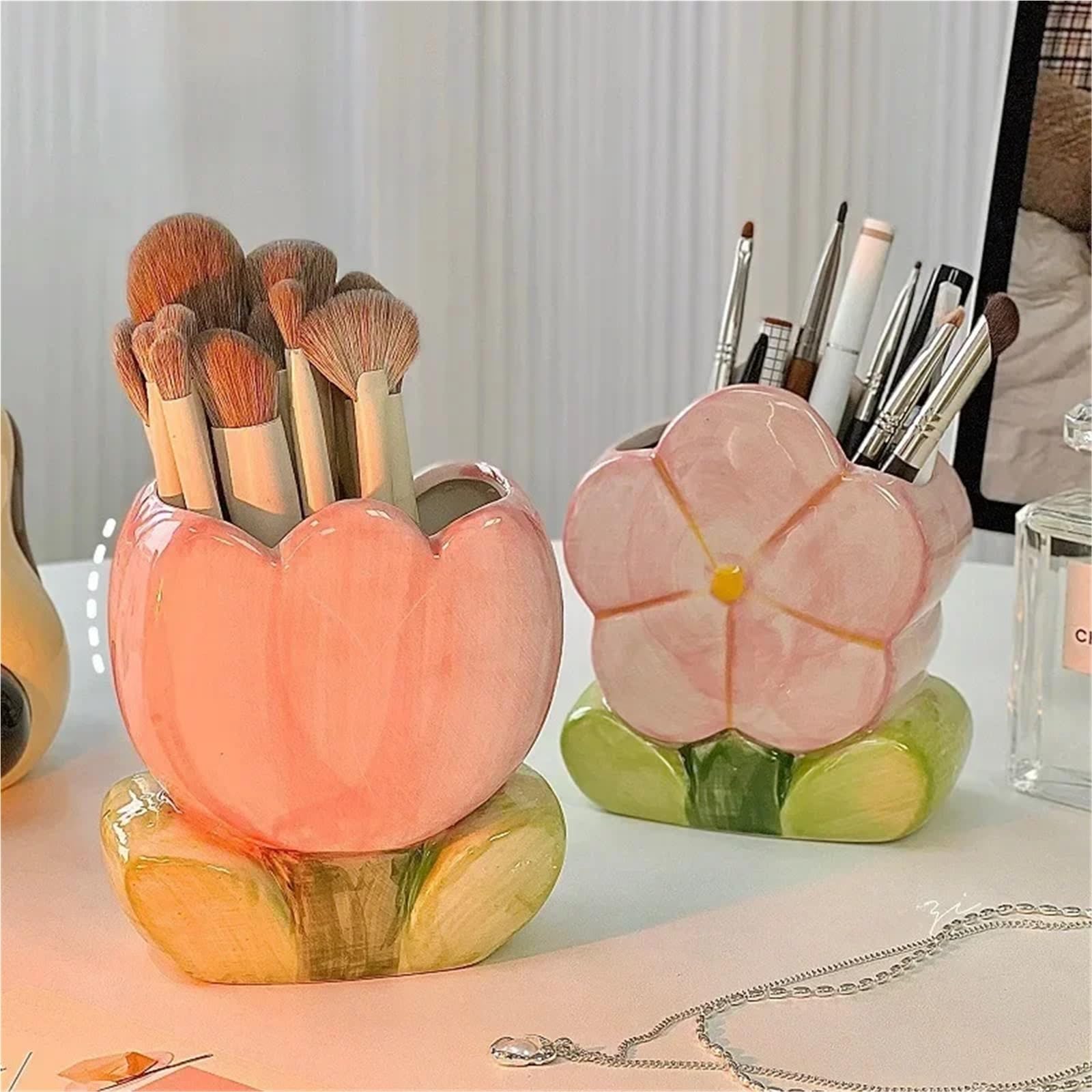 Pencil Holder Blume Stift Halter Keramik Desktop Ornamente Schreibtisch Büro Organizer Schreibwaren Regal(Color1)