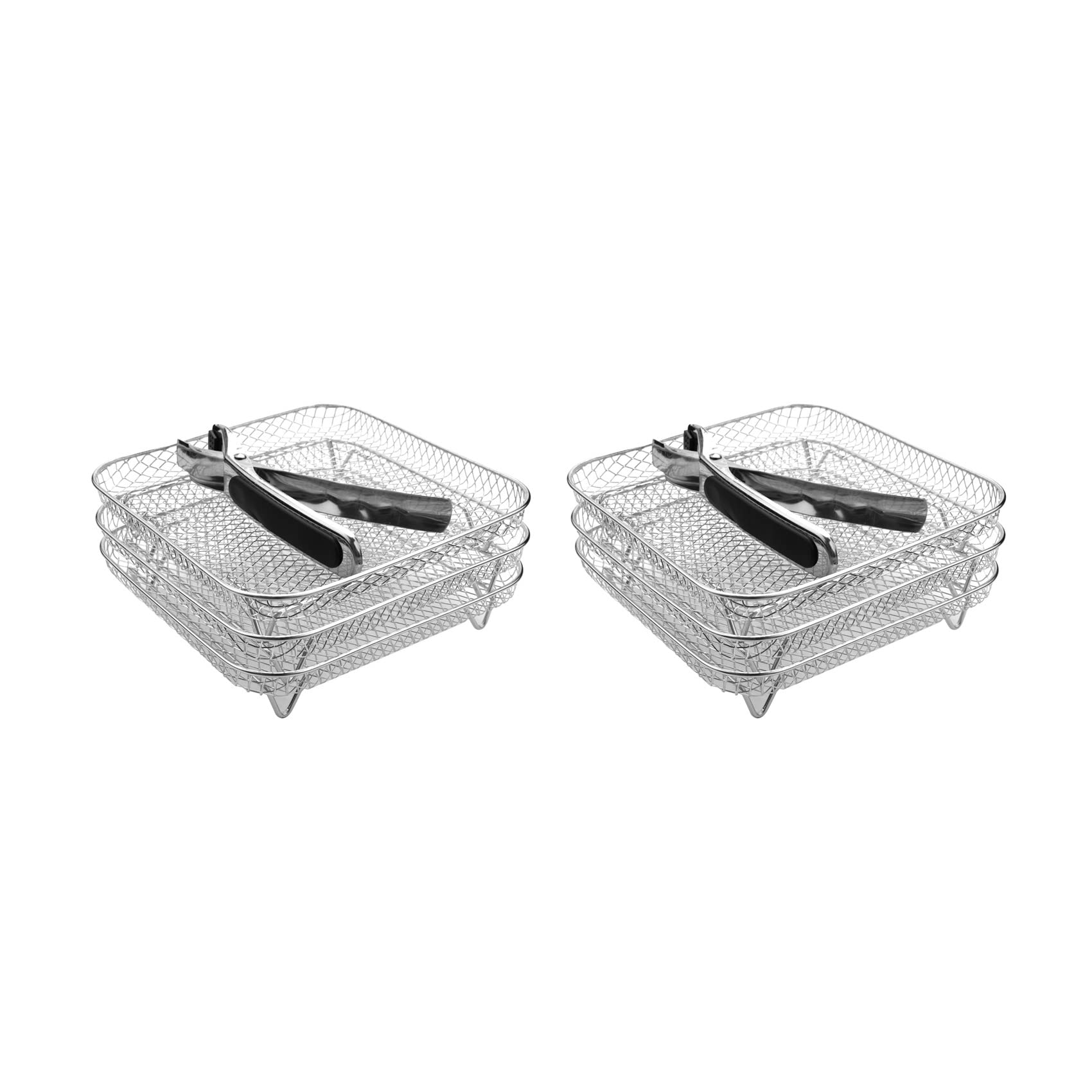 Hndhbfgrt 2pcs 8 Inch Air Fryer Rack Square Three Stackable Racks,Stainless Steel Multi-Layer Dehydrator Rack
