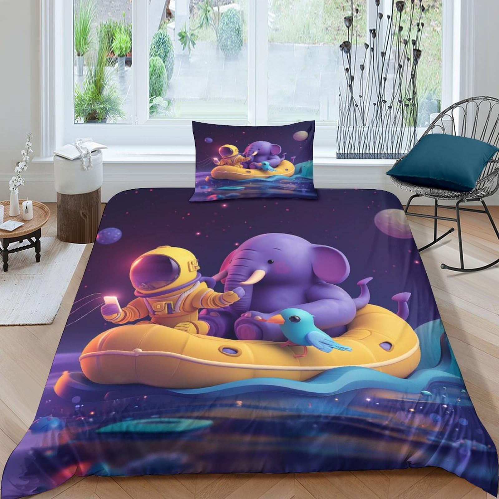 Housse de couette éléphant déco jungle pour lit enfant et ado