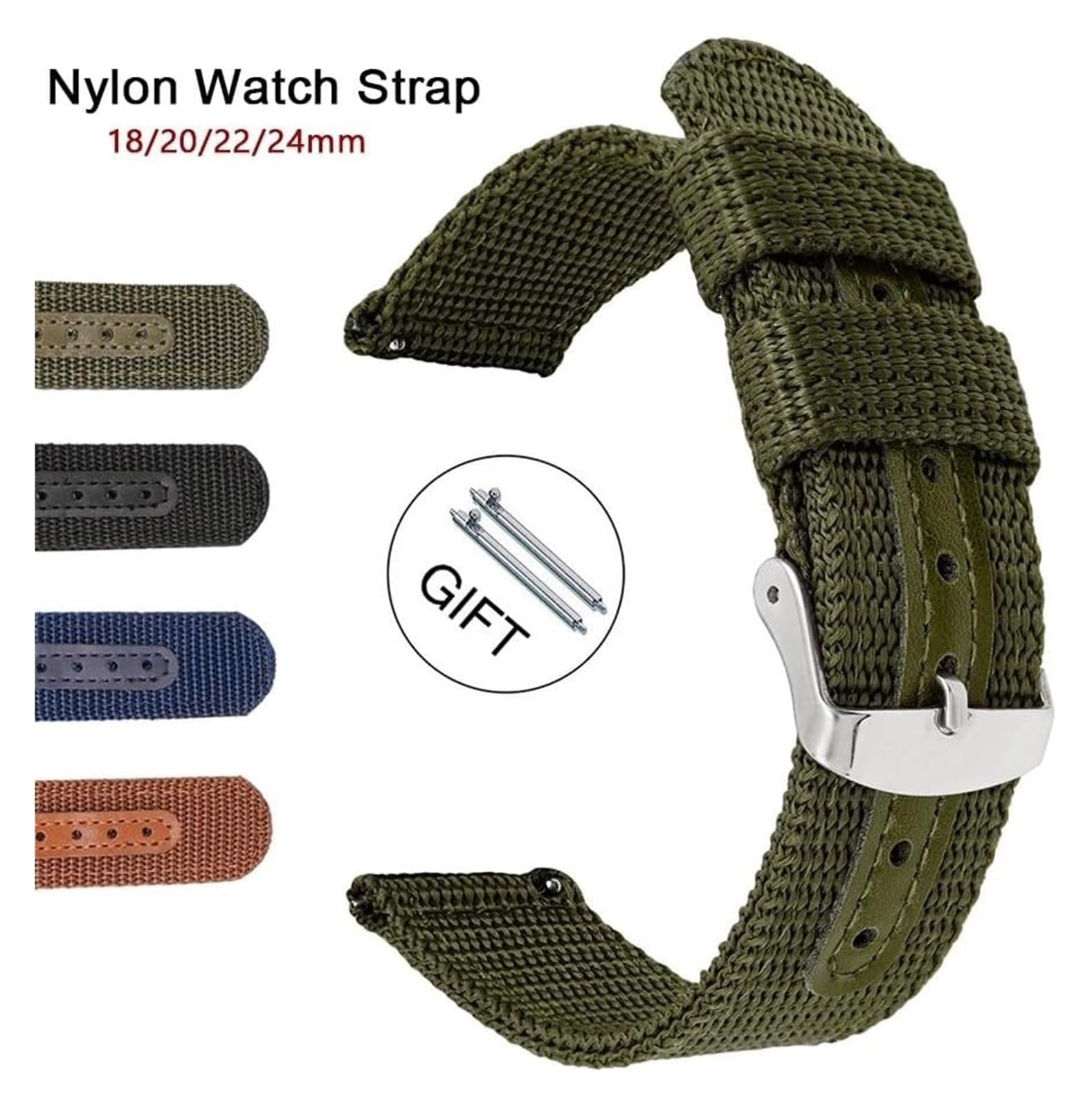 Remplacement du bracelet de la montre intelligente Bracelet de montre en nylon 18/20/22/24 mm, en toile à dégagement rapide, bracelet de montre de sport universel