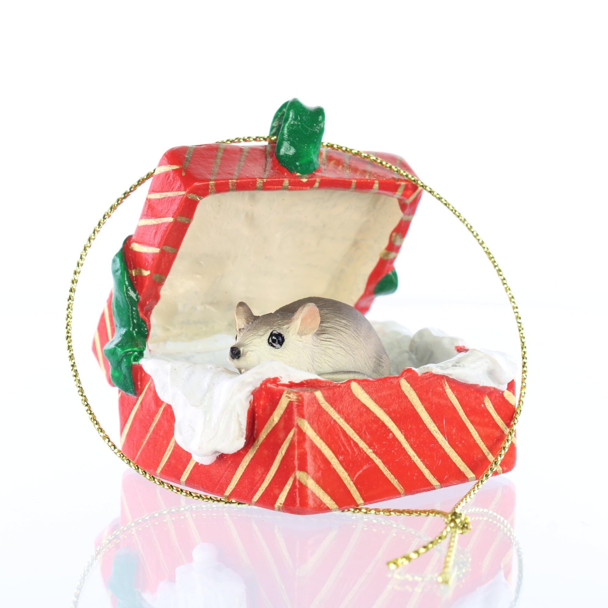 MOUSE Grey in RED GIFT BOX Christmas Ornament New RGBA70