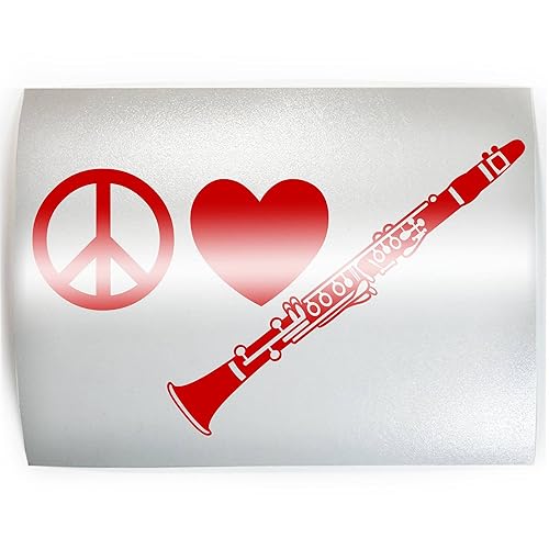 PEACE LOVE CLARINET - PICK COLOR & SIZE - Instrument Play Woodwind Vinyl Decal Sticker D