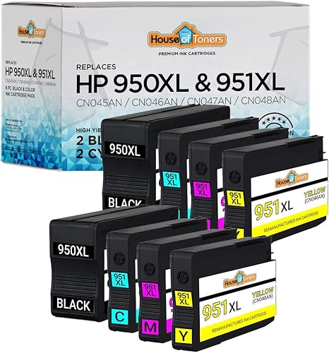 Houseoftoners Cartucho de tinta remanufacturado para HP 950XL y 951XL, repuesto de alto rendimiento para HP 950XL y 951XL Officejet Pro 8100 8600