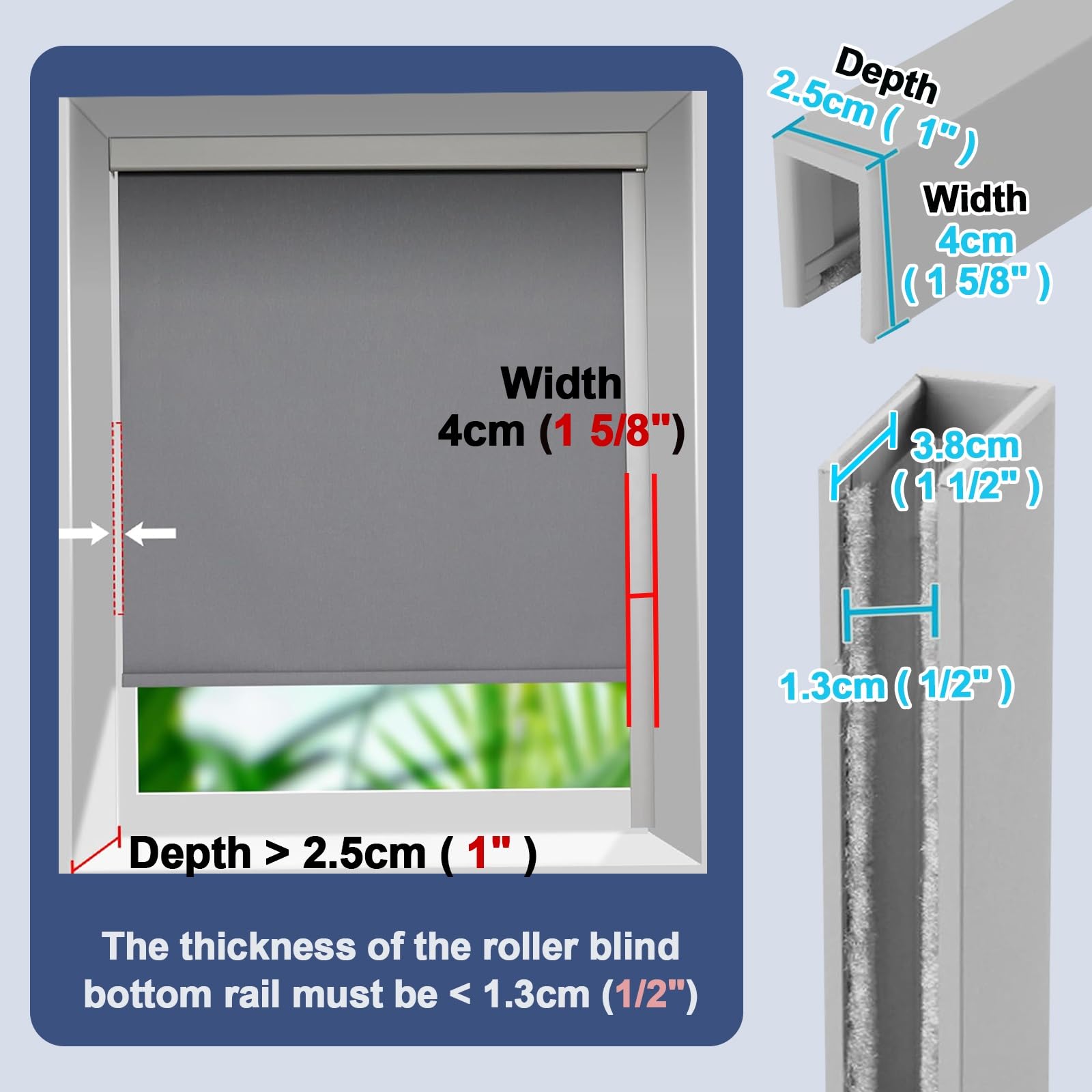 Tiras bloqueadoras de luz Rieles Laterales Opacos De Aluminio, Tiras De Bloqueo De Luz Opacas Reutilizables Con Canal En U Para Estudios, Apartamentos, Dormitorios, Persianas Enrollables.(2pcs Gray,62