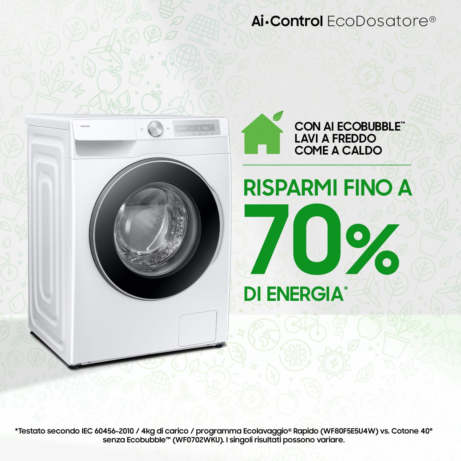 Samsung Lavatrice AI Control WW11DG6B85LH/U3 Libera installazione, 11 Kg, Wifi, Ecodosatore, Super Speed, Vapore, Carica Frontale, 60l x 85h x 60p cm