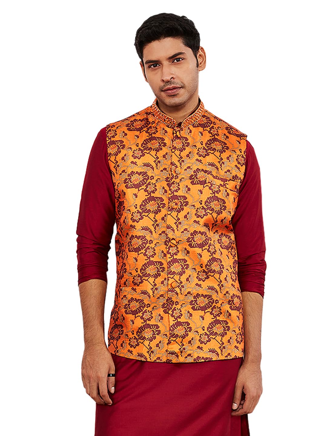 vastramay Men's Silk Blend Jacket, Allover Printed Nehru Jacket, Traditional Indian Festive & Ethnic Wear-picture-28