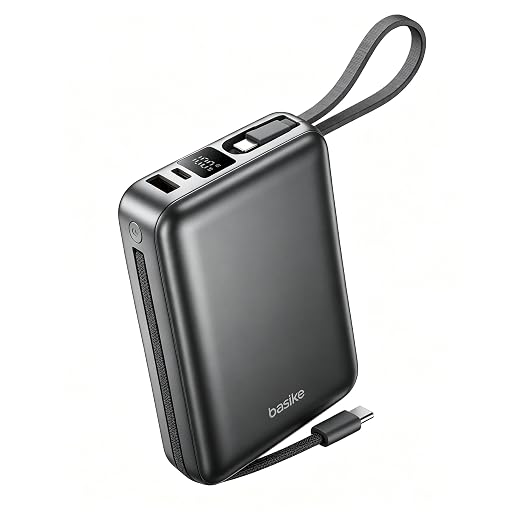 Basike Carregador Portátil, Power Bank 20000mAh com Cabos Integrados(Cinza)