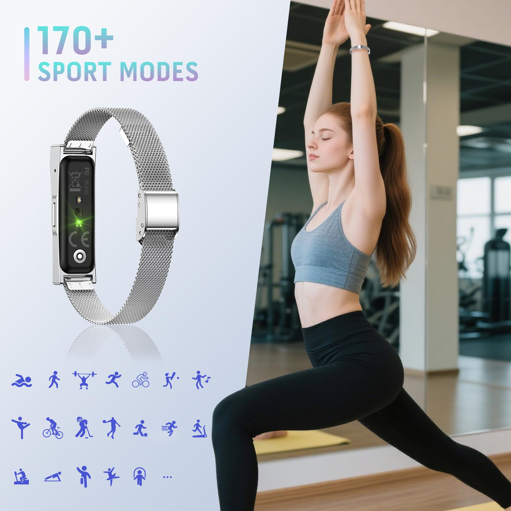 Montre Connectée avec 170+ Sport, GPS Bracelet Tracker avec IP68 Fréquence Cardiaque SpO2 Sommeil Podomètre Fitness Tracker, Montre Sport Femme avec Notification Bluetooth