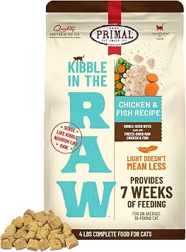 Primal Kibble in The Raw, Freeze Dried Cat Food, Chicken & Fish, Scoop & Serve, Made with Raw Protein, Whole Ingredient Nutrition, Crafted in The USA, Dry Cat Food, 64 Ounce 4 lb Bag