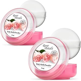 R-NEU 2 Pack Body Powder for Women with Powder Puff, 100% Talc-Free, Elegant Rose Petal Scented Dusting Powder, After Bath for Soft Skin, Extra Large, (10oz)