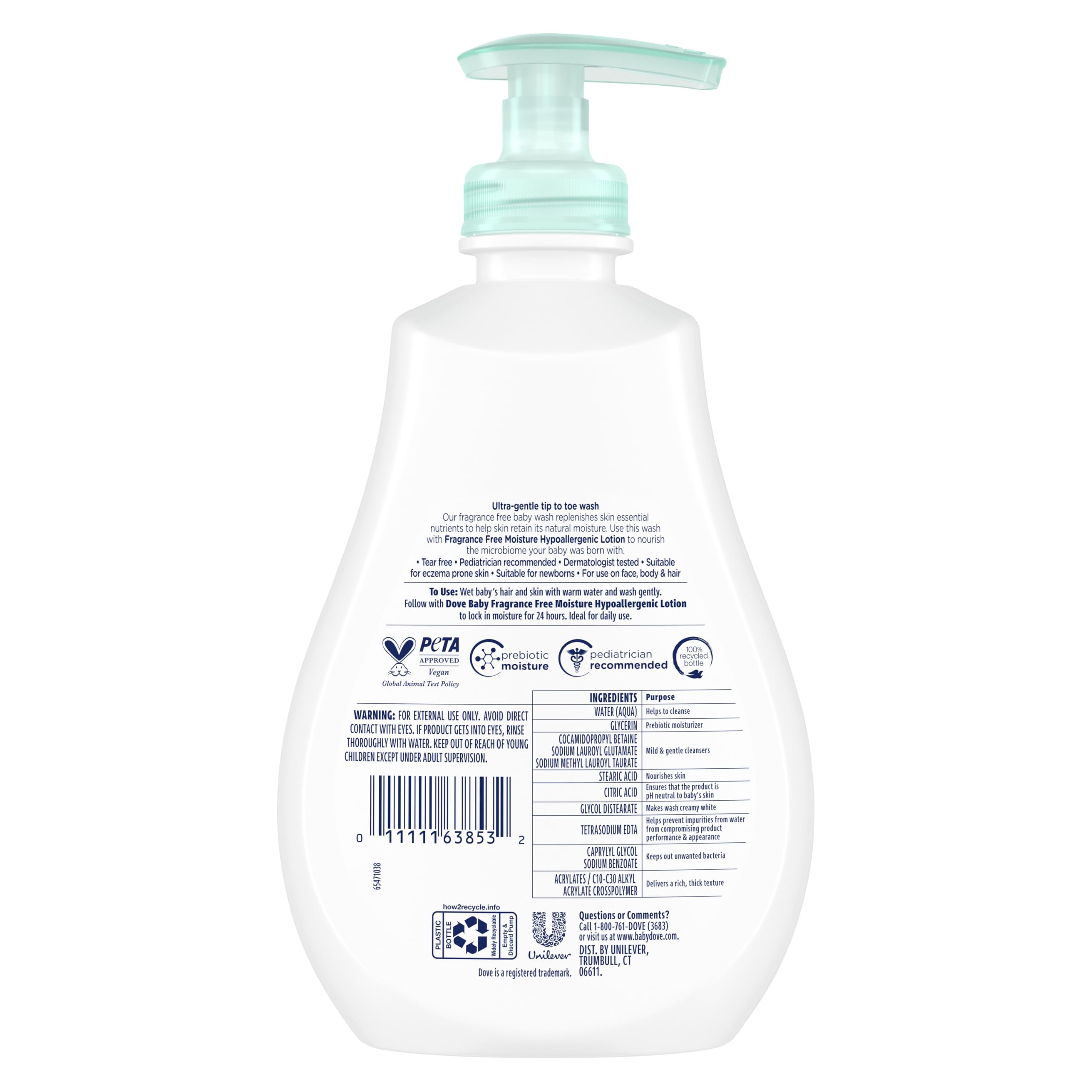 Baby Dove Sensitive Skin Care Baby Wash For Baby Bath Time Fragrance Free Moisture Fragrance Free and Hypoallergenic, Washes Away Bacteria 13 oz
