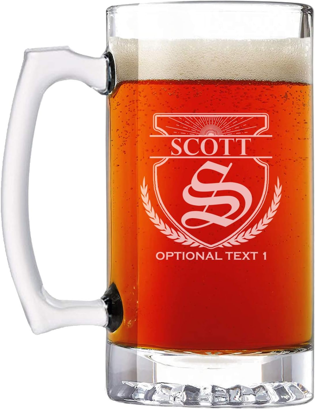 Personalized Etched Monogram 25oz Glass Beer Mug, Father's Day, Monogram, Customized Name, Custom Beer Gifts for Men, Birthday gifts for HIm, Engraved Stein, Scott