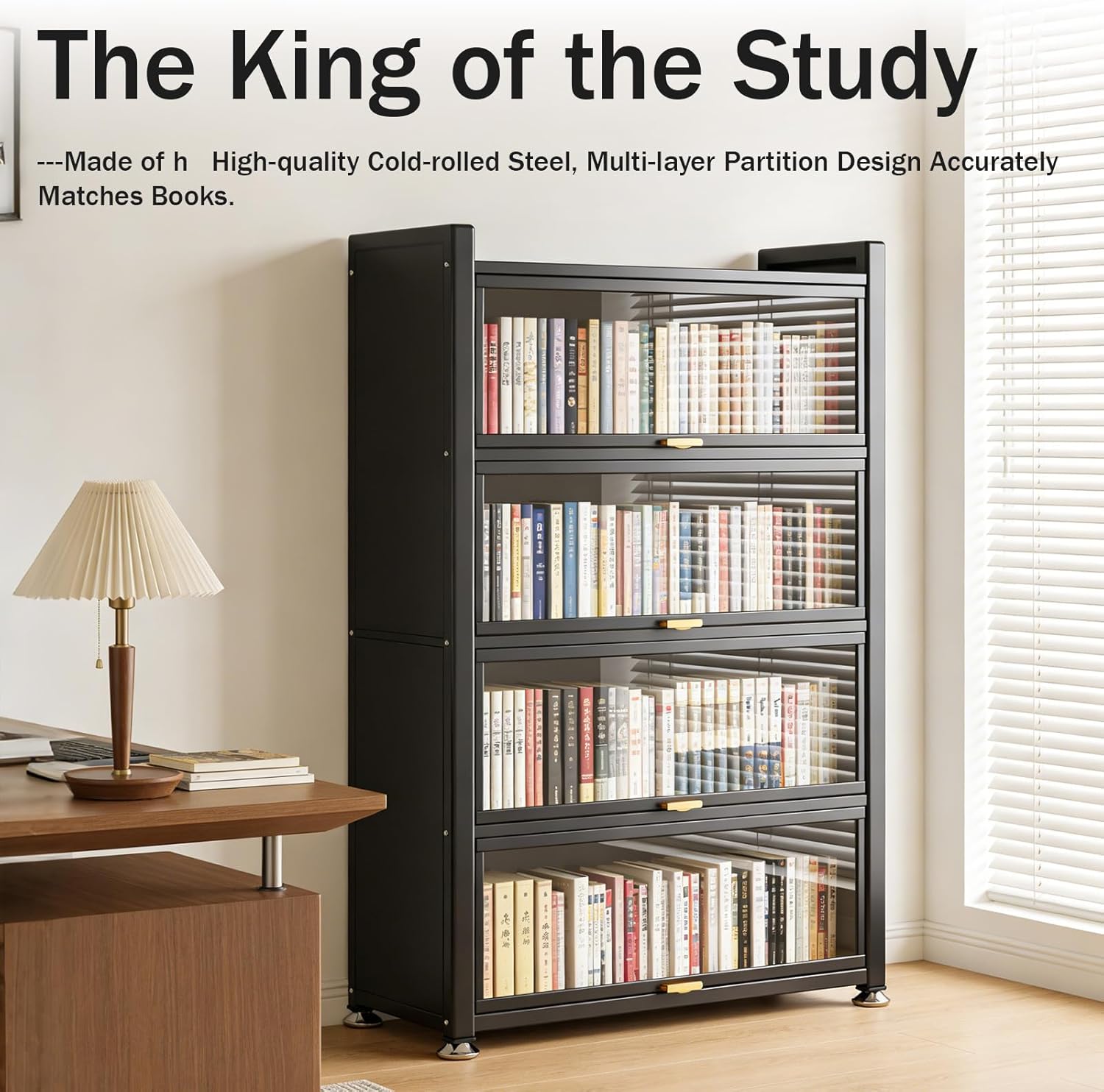 PLMOKN Display Cabinet with Glass Doors,4-Tier Curio Cases for Collectibles Action Figure Display Case Bookcase with 4 Shelves, Storage Cabinets, Black (4-Tier)